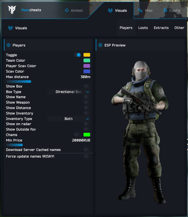 Player visuals menu