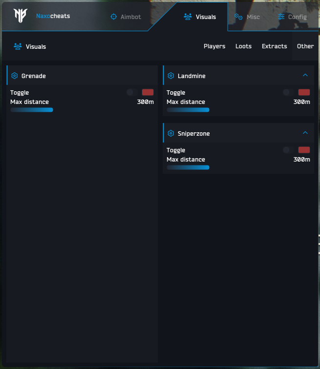 Other visuals menu